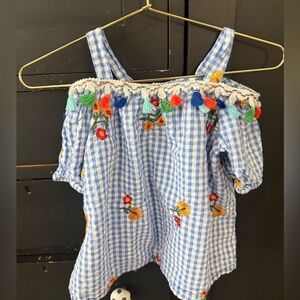 Pippa & Julie Blue Gingham Top with Colorful Accents